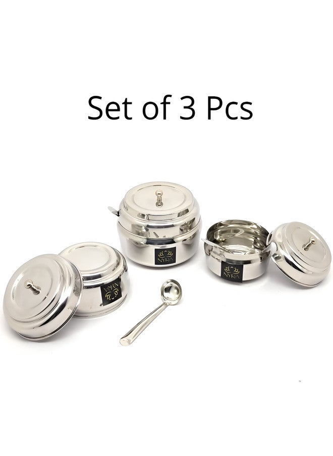 Nyra Kitchenware Silver Stainless Steel Dishwasher Safe 3 Piece Magnetic Fridge Container - Image 4